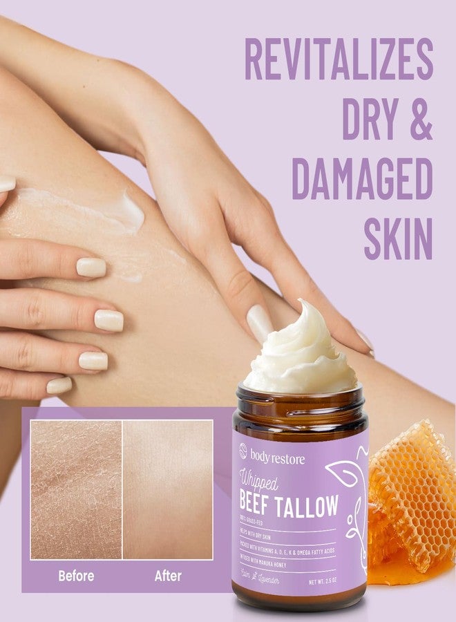 Body Restore Grass Fed Whipped Beef Tallow for Skin, Face, Body, Dry Skin - with Manuka Honey, Jojoba Oil, Birthday Gifts for Women, Men, Travel Essentials, Self Care - Lavender - Image 3