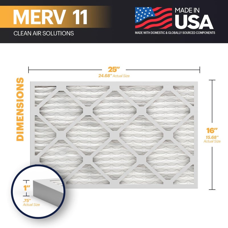 BNX TruFilter 16x25x1 Air Filter MERV 11 (6-Pack) - MADE IN USA - Allergen Defense Electrostatic Pleated Air Conditioner HVAC AC Furnace Filters for Allergies, Dust, Pet, Smoke, Allergy MPR 1200 FPR 7 - Image 2