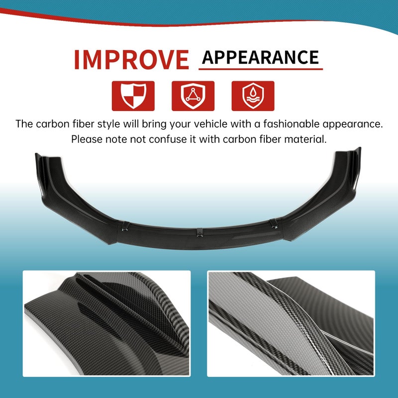 Kojem 3Pcs Front Bumper Lip Compatible with 2016-2021 Honda Civic 10th 4DR Sedan Under Chin Spoiler Plastic (Carbon Fiber Style) - Image 5