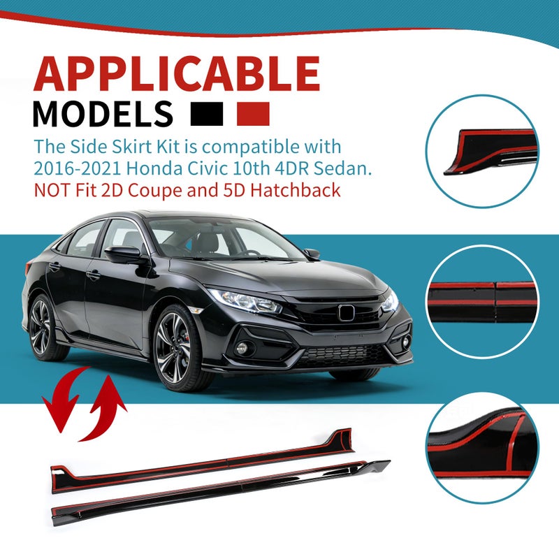 Kojem 3Pcs Front Bumper Lip Compatible with 2016-2021 Honda Civic 10th 4DR Sedan Under Chin Spoiler Plastic (Carbon Fiber Style) - Image 3