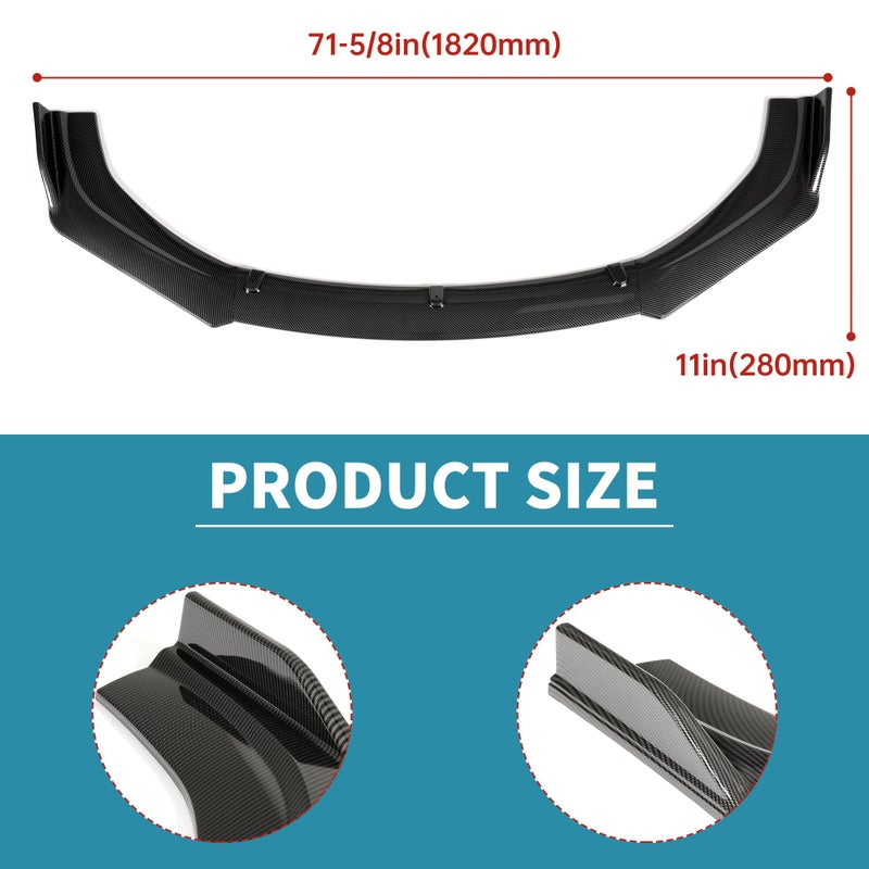 Kojem 3Pcs Front Bumper Lip Compatible with 2016-2021 Honda Civic 10th 4DR Sedan Under Chin Spoiler Plastic (Carbon Fiber Style) - Image 2