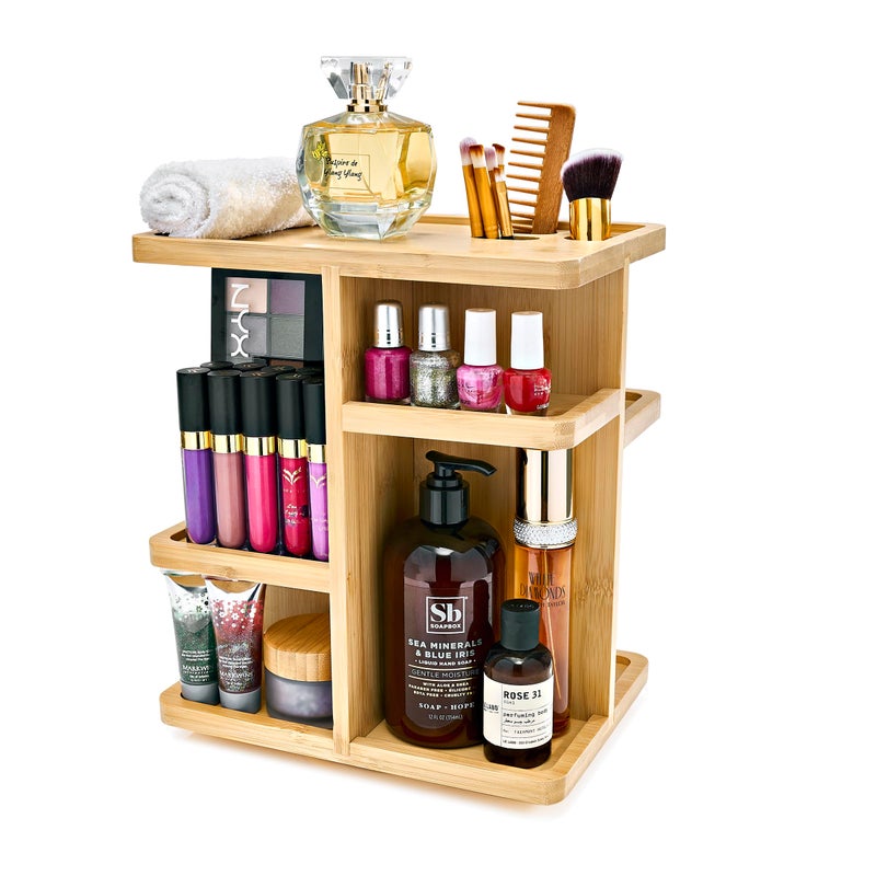 Sorbus 360Â° Makeup Organizer - Bamboo Wood Make Up Storage Carousel for Cosmetics, Skin Care Rotating Makeup Organizer for Vanity, Bathroom Storage - Image 1