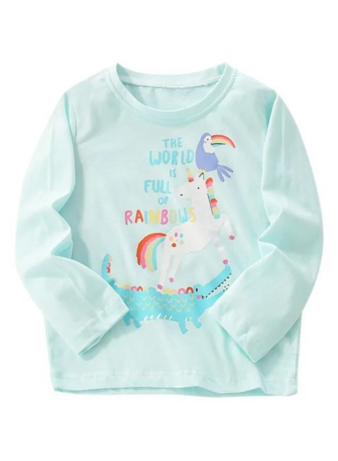 يونيكي Turquoise Blue Printed Long Sleeve Crew Neck T-Shirt