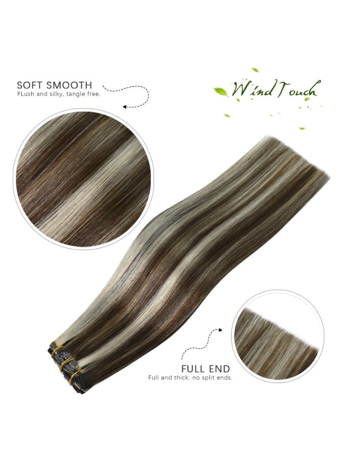 WindTouch Clip in Hair Extensions Real Human Hair Balayage Medium Brown to Blonde Hair Extensions Brown 7pc 20inch Thicher - Image 4