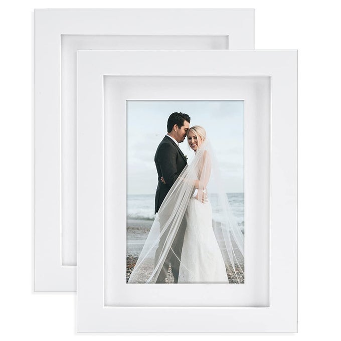 PICTURE FRAMES 5X7 WHITE NATURE SOLID WOOD 2 PACK FOR WALL MOUNT AND TABLETOP DISPLAY