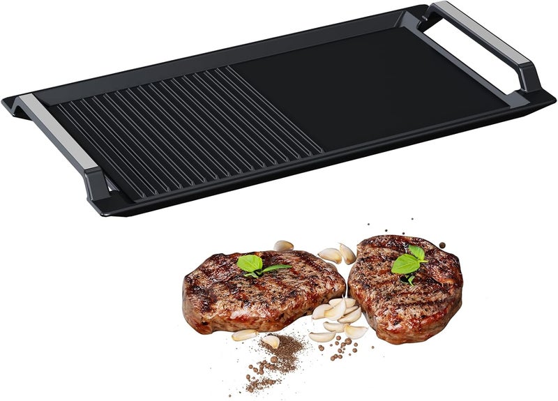 COVERCOOK Induction Grill Plate, Cast Iron Grill Plate, Rectangular Grill, 2 Handles with Flat and Ribbed Surface for Induction Electric Hob - Image 1