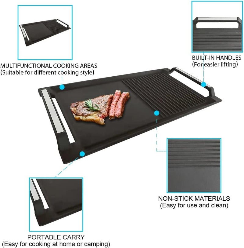 COVERCOOK Induction Grill Plate, Cast Iron Grill Plate, Rectangular Grill, 2 Handles with Flat and Ribbed Surface for Induction Electric Hob - Image 5
