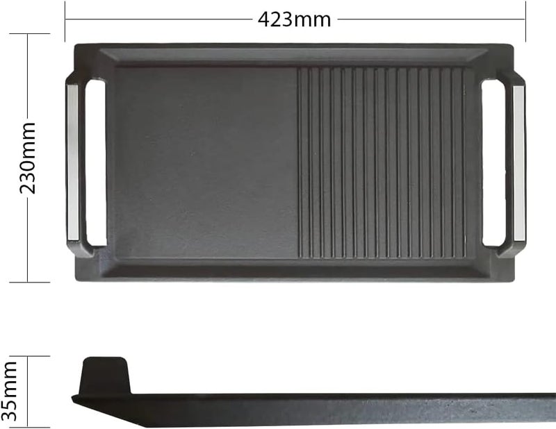 COVERCOOK Induction Grill Plate, Cast Iron Grill Plate, Rectangular Grill, 2 Handles with Flat and Ribbed Surface for Induction Electric Hob - Image 3