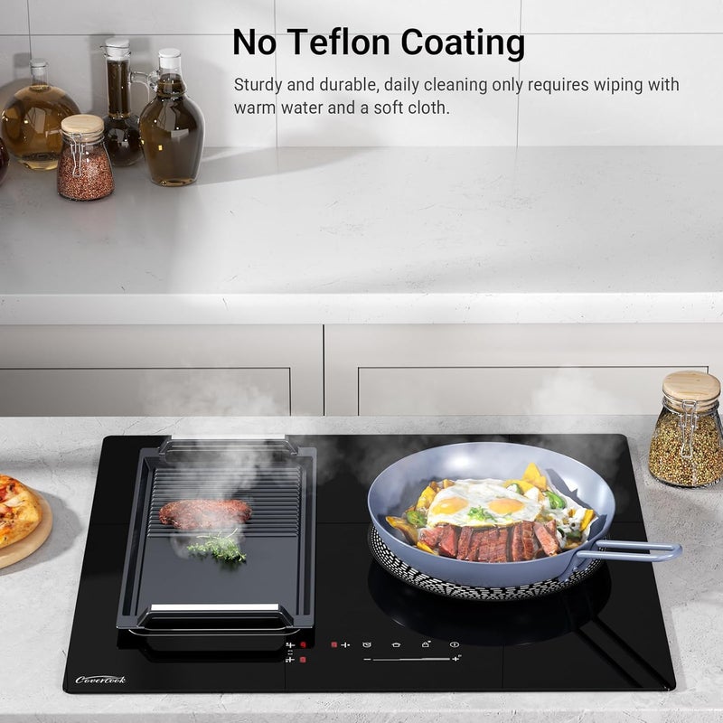 COVERCOOK Induction Grill Plate, Cast Iron Grill Plate, Rectangular Grill, 2 Handles with Flat and Ribbed Surface for Induction Electric Hob - Image 2