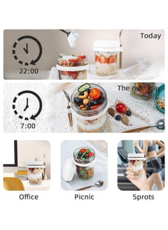 Arabest 2PCS Overnight Oats Jars with Lid and Spoon,  350ml Large Capacity Airtight Oatmeal Container with Measurement Marks, Portable Jars Breakfast Container for Salads Yogurt Cereal Milk White  - Image 2