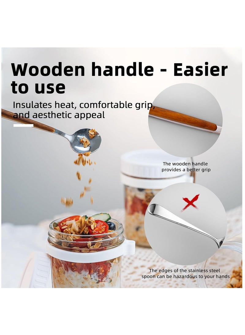 Arabest - 2PCS Overnight Oats Jars with Lid and Spoon,  350ml Large Capacity Airtight Oatmeal Container with Measurement Marks, Portable Jars Breakfast Container for Salads Yogurt Cereal Milk White - Image 1