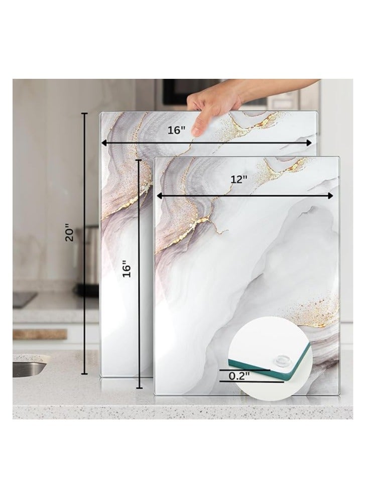 Kitchenville لوح تقطيع زجاجي من كيتشنفيل، مقاس 40 × 30 سم: حامل أطباق زجاجي للمطبخ - رف زجاجي متين وصحي - مقاوم للخدش والحرارة وسهل التنظيف - أبيض وذهبي - Image 2
