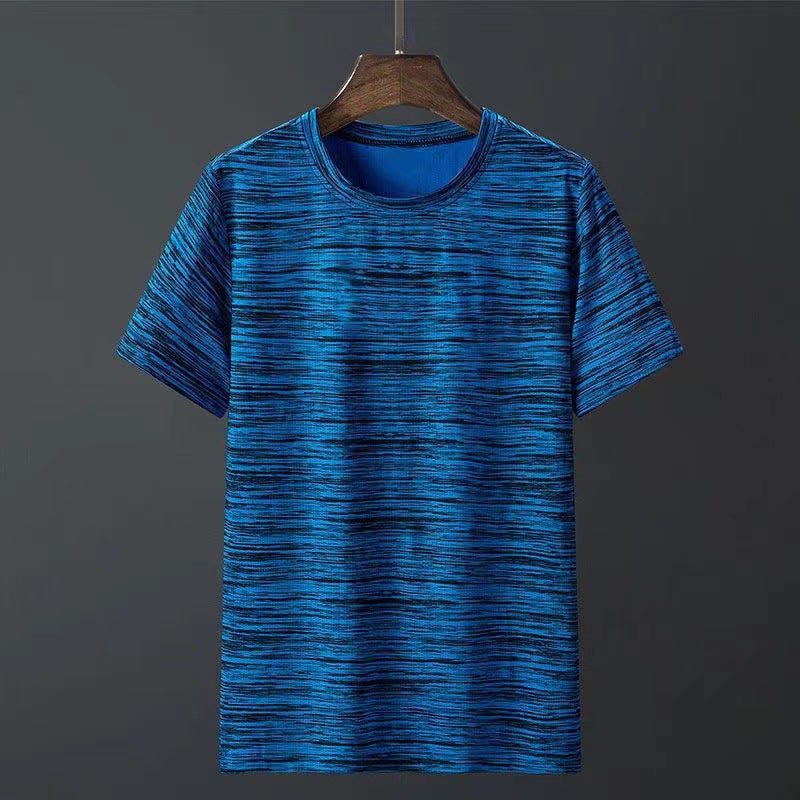 Generic Summer thin casual sports T-shirt mens elastic quick-drying breathable fitness running plus size short sleeve sweat-absorbent ice silk shirt Colored blue - Image 1