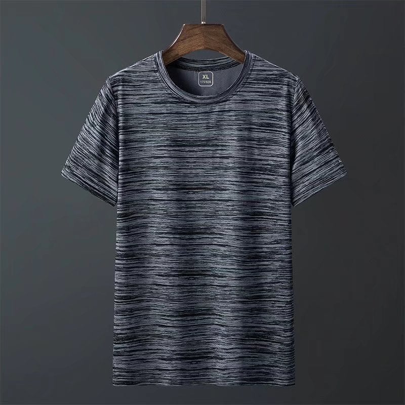 Generic Summer thin casual sports T-shirt mens elastic quick-drying breathable fitness running plus size short sleeve sweat-absorbent ice silk shirt Colored blue - Image 4