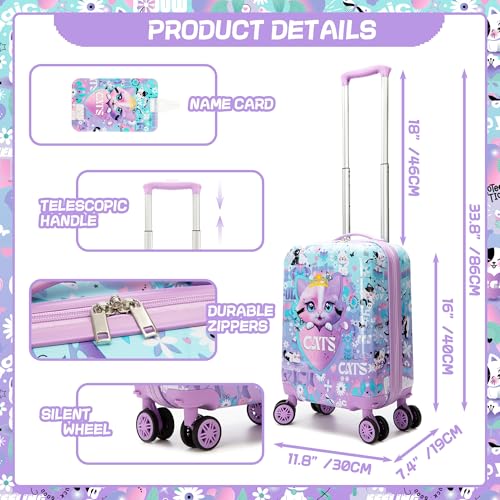 Homskiii Cute Cat Kid's Luggage Set 2 Piece Suitcase Set 16" Hardside Luggage with Spinner Wheels Girls Carry on Toddler Travel Rolling Luggage Airline Approved - Image 2
