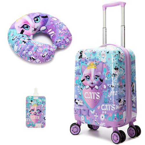 Homskiii Cute Cat Kid's Luggage Set 2 Piece Suitcase Set 16" Hardside Luggage with Spinner Wheels Girls Carry on Toddler Travel Rolling Luggage Airline Approved - Image 1