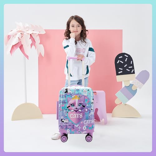 Homskiii Cute Cat Kid's Luggage Set 2 Piece Suitcase Set 16" Hardside Luggage with Spinner Wheels Girls Carry on Toddler Travel Rolling Luggage Airline Approved - Image 5