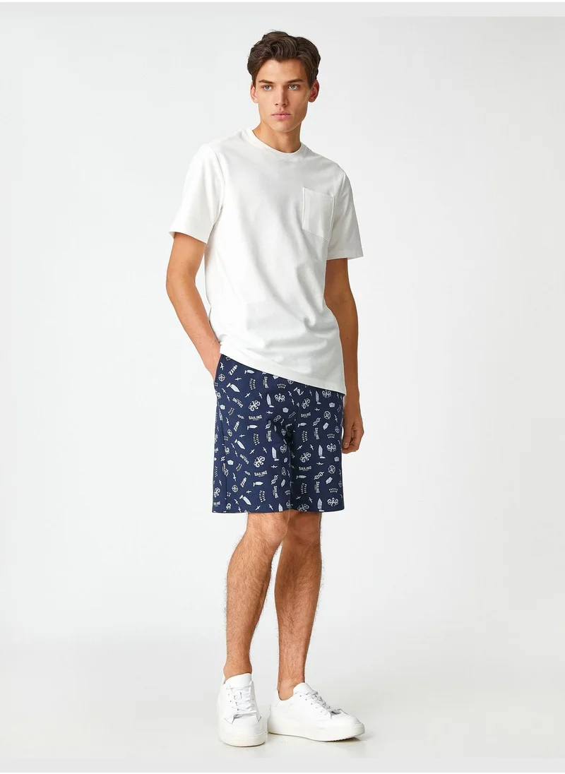 KOTON Shorts Drawstring Pockets Printed Detail