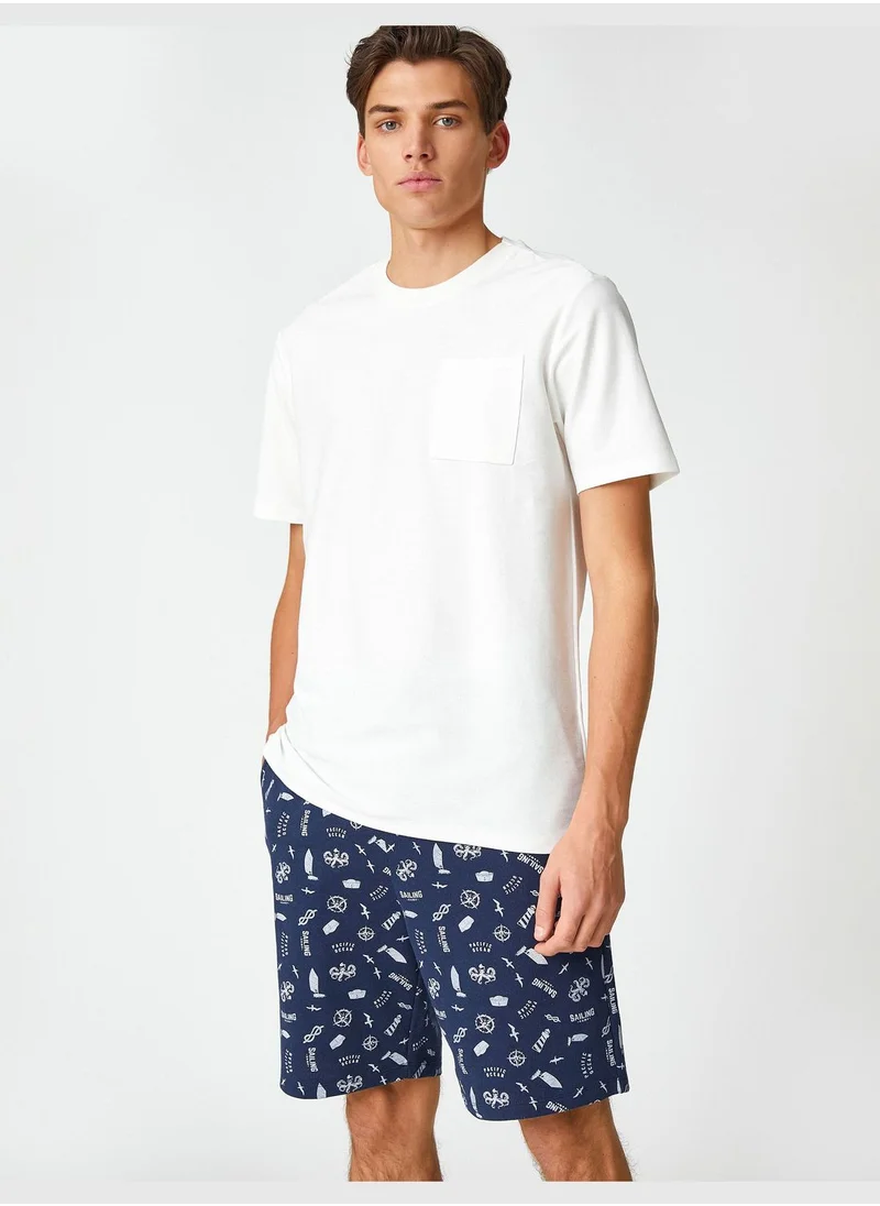 KOTON Shorts Drawstring Pockets Printed Detail