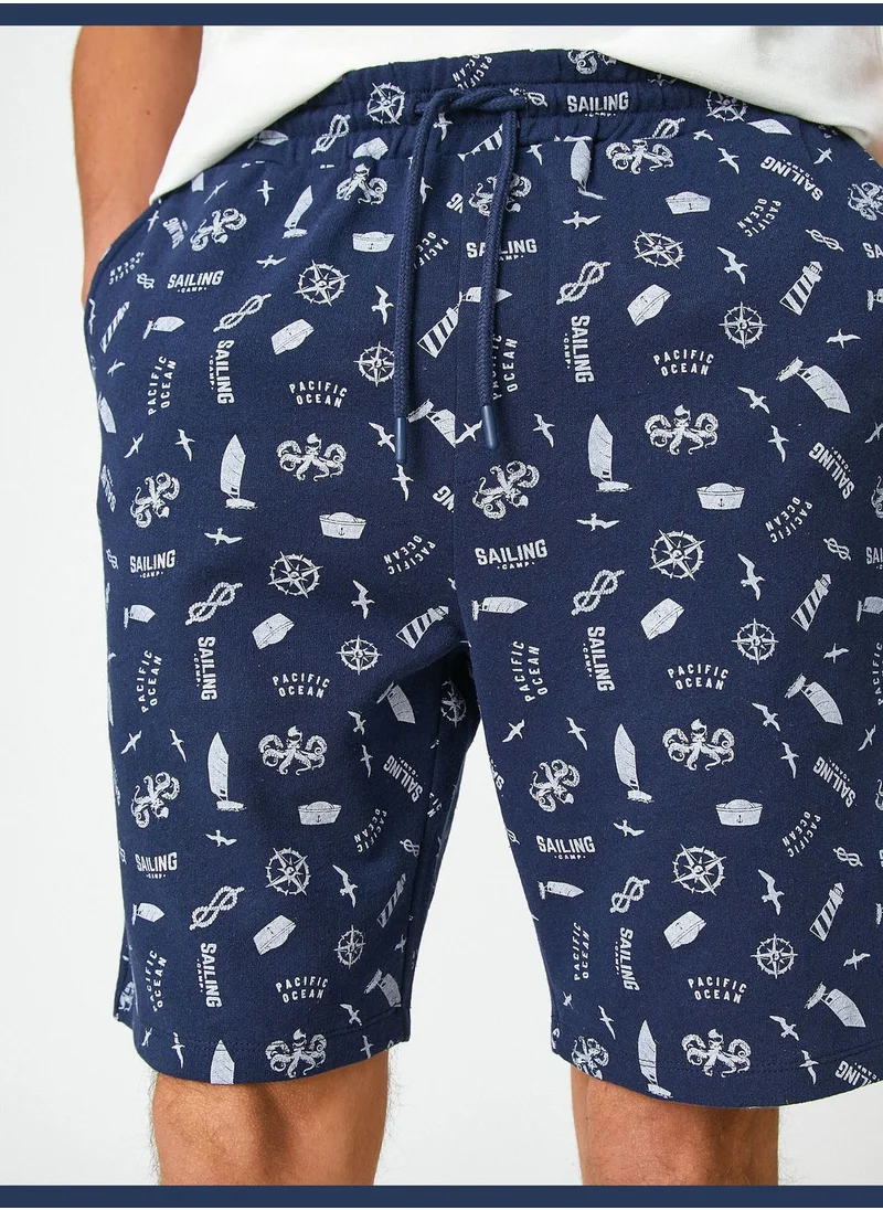 كوتون Shorts Drawstring Pockets Printed Detail