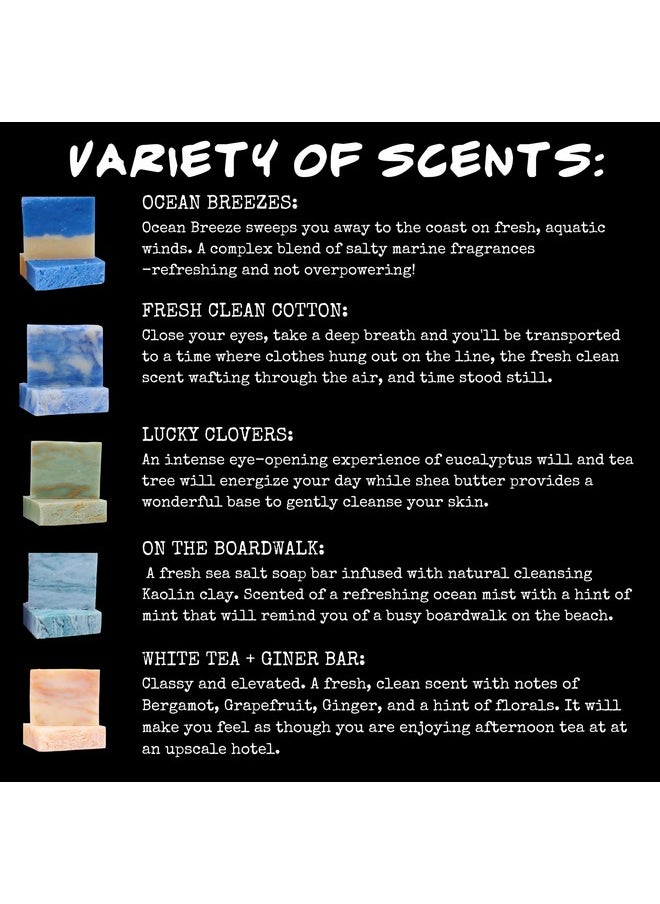 BLUEBYRD SOAP CO. - Bluebyrd Fresh & Clean Handmade Soap Bar Gift Set For Women & Men5 Pc. Variety Pack Natural Cold Pressed Bath & Body Cleansing Barocean Clean Cotton Sea Salt White Tea Irish Clover (Fresh) - Image 1