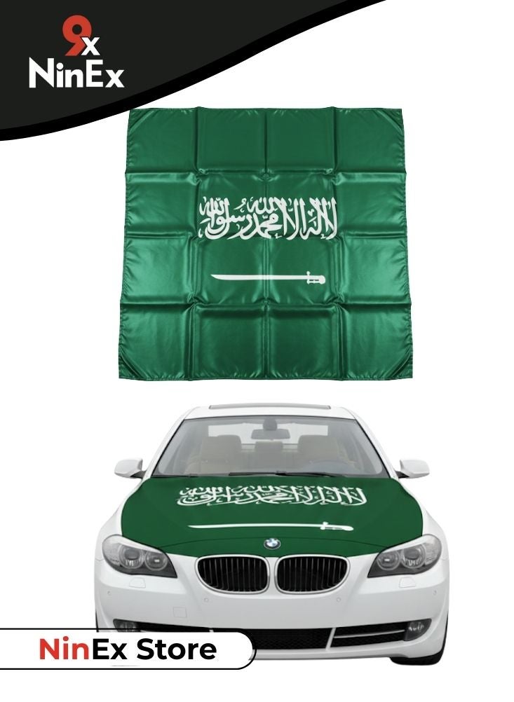 بريميم ملصق غطاء محرك السيارة بمناسبة اليوم الوطني السعودي - تصميم علم أخضر فاخر للسيارات السيدان وسيارات الدفع الرباعي - Image 1