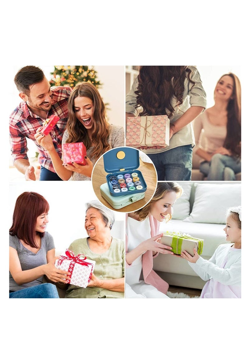 Generic - عدة خياطة محمولة للمنزل والسفر مع 21 أداة أساسية تشمل الإبر والمقص والخيط باللون الأزرق - Image 1