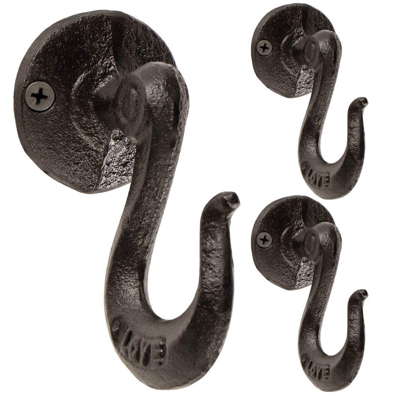 Sanbege Decorative Wall Hangers Rustic Cast Iron Coat Hooks Vintage Key Holder for Farmhouse Entryway Closet Bedroom Living Room Pack of 3