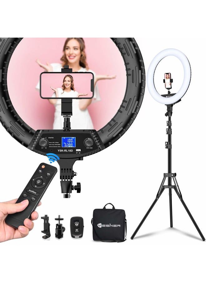 Ring Light 18" Wireless Remote LCD Screen with Tripod Stand 65W LED Ringlight Bi-Color 3200-5500K CRI≥95 for Portrait Live Stream Photography Tiktok Video Zoom Meeting Online Teaching