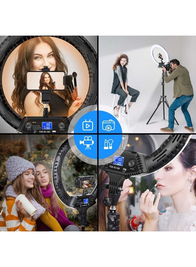 Yesker حلقة ضوء 18" مع جهاز تحكم عن بعد وشاشة LCD مع حامل ثلاثي 65W LED حلقة ضوء ثنائية اللون 3200-5500K CRI≥95 لتصوير البورتريه والبث المباشر وتصوير فيديو تيك توك واجتماعات زوم والتعليم عبر الإنترنت - Image 4