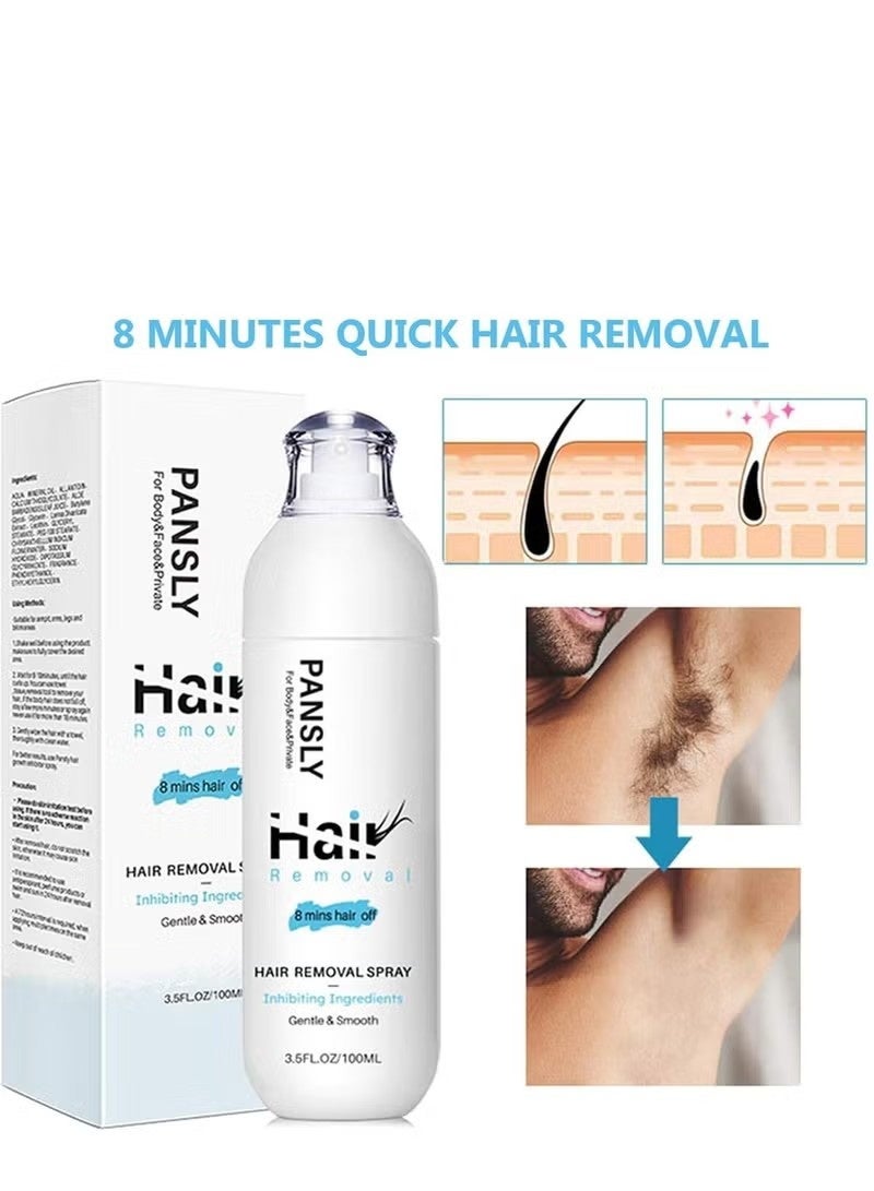 PANSLY Non-Irritating Hair Removal Cream & Spray for Men and Women (100ML), Painless Moisturizing Formula for Legs, Arms, Underarms, and Bikini – Smooth, Silky Skin for Sensitive Areas - Image 1