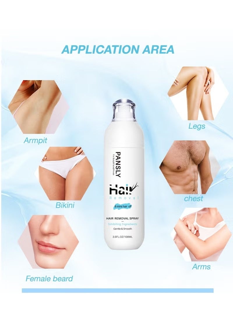 PANSLY Non-Irritating Hair Removal Cream & Spray for Men and Women (100ML), Painless Moisturizing Formula for Legs, Arms, Underarms, and Bikini – Smooth, Silky Skin for Sensitive Areas - Image 4