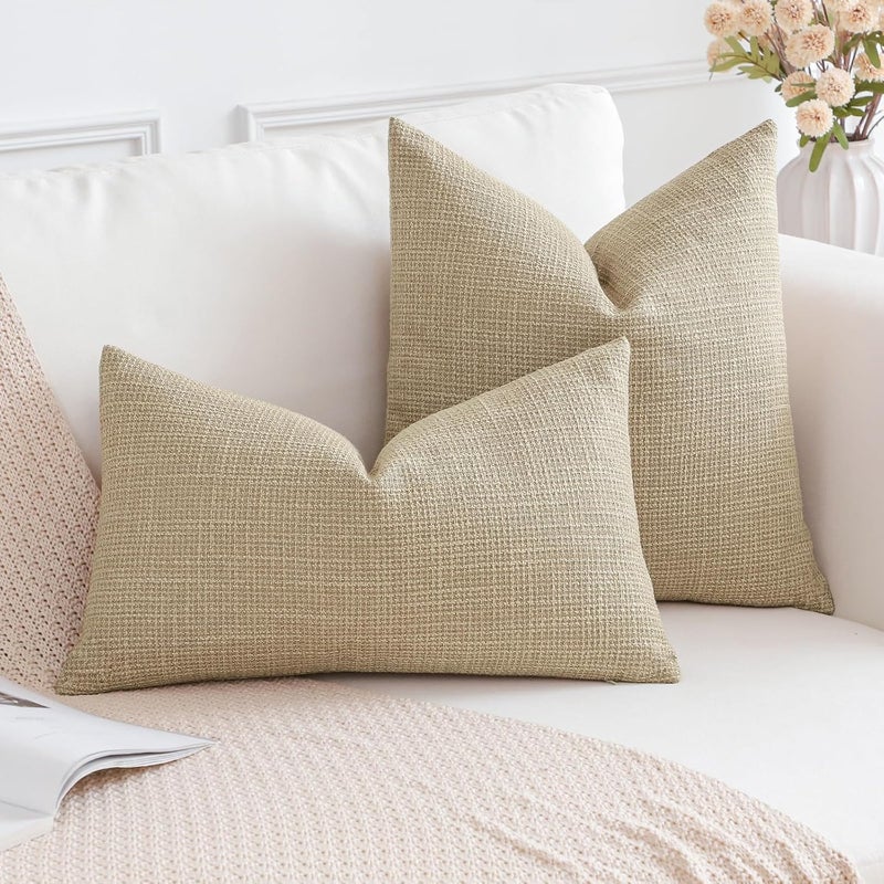 OTOSTAR Pack of 2 Throw Pillow Covers 18x18 Inch Linen Light Tan Pillowcases Farmhouse Decorative Solid Pillow Covers 45x45 cm Square Cushion Case for Home Decor Sofa Couch Bed (Light Tan) - Image 5