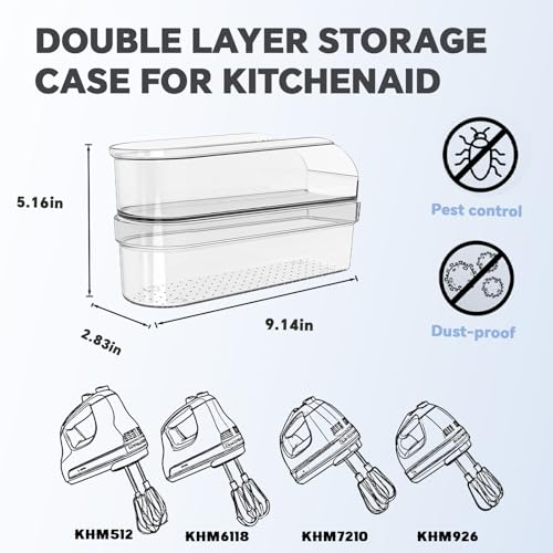 Flybok Hand Mixer Storage Case for KitchenAid KHM5/KHM6/KHM7/KHM9 Series Ultra Power Speed Hand Mixers, Double layer Crylic Transparent Storage Box (Hand Mixer Not Included) (Storage Case) - Image 2