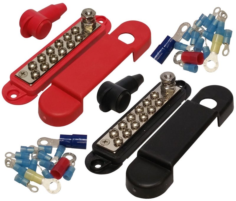 JQuad(Pair - Red & Black) 12 Terminal Distribution Block -BUSBARS- with Ring Terminals - Image 4