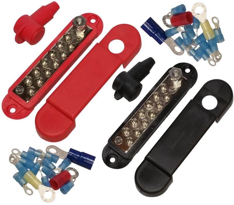 JQuad(Pair - Red & Black) 12 Terminal Distribution Block -BUSBARS- with Ring Terminals - Image 2