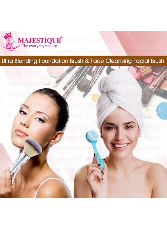 MAJESTIQUE Majestique Foundation Powder Brush & Facial Cleansing Brush, Application for Liquid, Cream, and Powder - Color May Vary  - Image 5