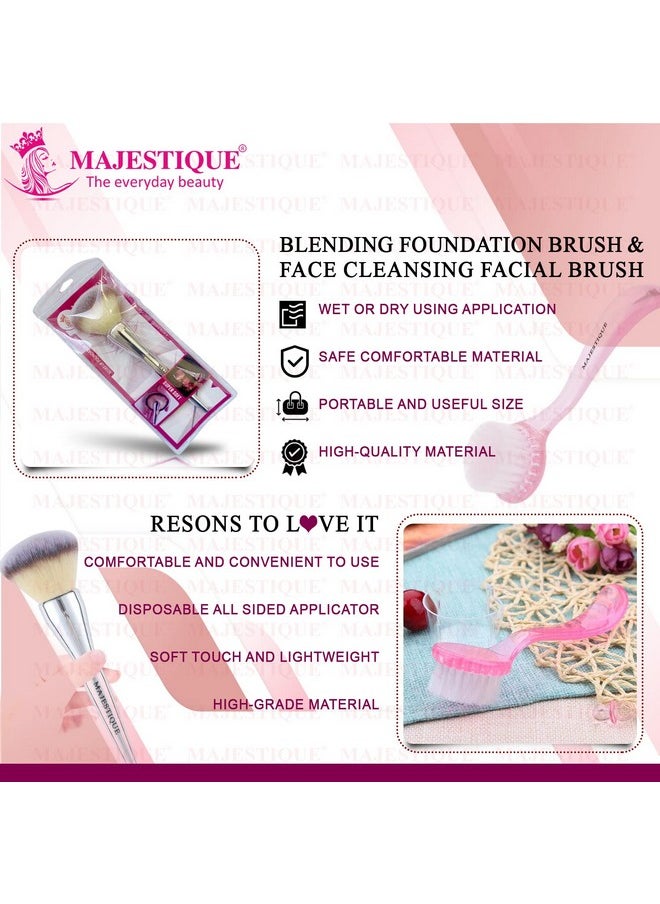 MAJESTIQUE Majestique Foundation Powder Brush & Facial Cleansing Brush, Application for Liquid, Cream, and Powder - Color May Vary  - Image 4