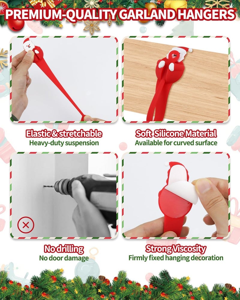 OXDFK 6 PCS Christmas Garland Hanger for Mantle Garland Hooks, Christmas Wreath Ties, Fireplace Stocking Holder, Silicone Adhesive Wreath Hooks for Fireplace Mantle, Stairways Banister (Red) - Image 3