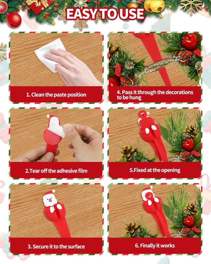 OXDFK 6 PCS Christmas Garland Hanger for Mantle Garland Hooks, Christmas Wreath Ties, Fireplace Stocking Holder, Silicone Adhesive Wreath Hooks for Fireplace Mantle, Stairways Banister (Red) - Image 4