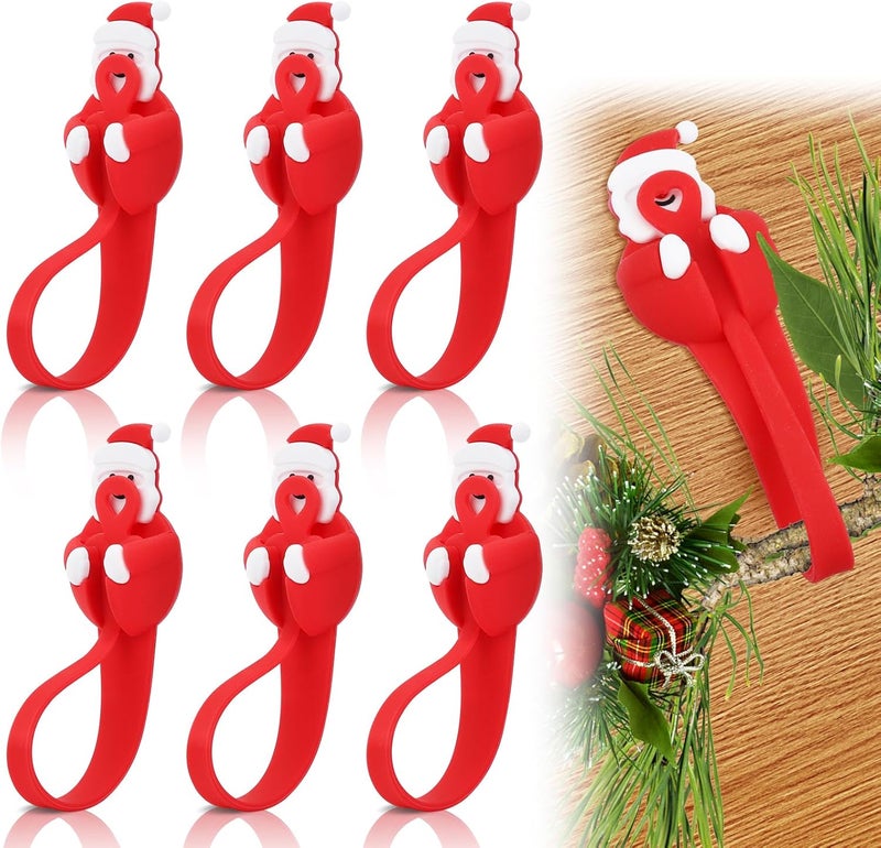 OXDFK 6 PCS Christmas Garland Hanger for Mantle Garland Hooks, Christmas Wreath Ties, Fireplace Stocking Holder, Silicone Adhesive Wreath Hooks for Fireplace Mantle, Stairways Banister (Red) - Image 1