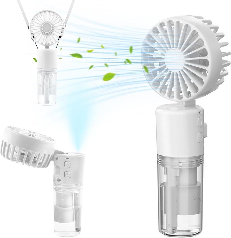 Fohome Handheld Fan Portable Fan, Rechargeable Mini Mister Fan 4 Speeds & 20ml Spray & 90°Foldable Neck Fan for Travel Camping Outdoor (white) - Image 1