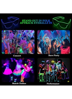 Sweet seven Light up EL Wire Neon Rave Glasses  1Pcs LED Visor Glasses Luminous Glasses for Rave Parties Halloween and EDM Festivals 3 Modes Glow in the Dark Flashingfor Kids and Adults(Green)  - Image 2