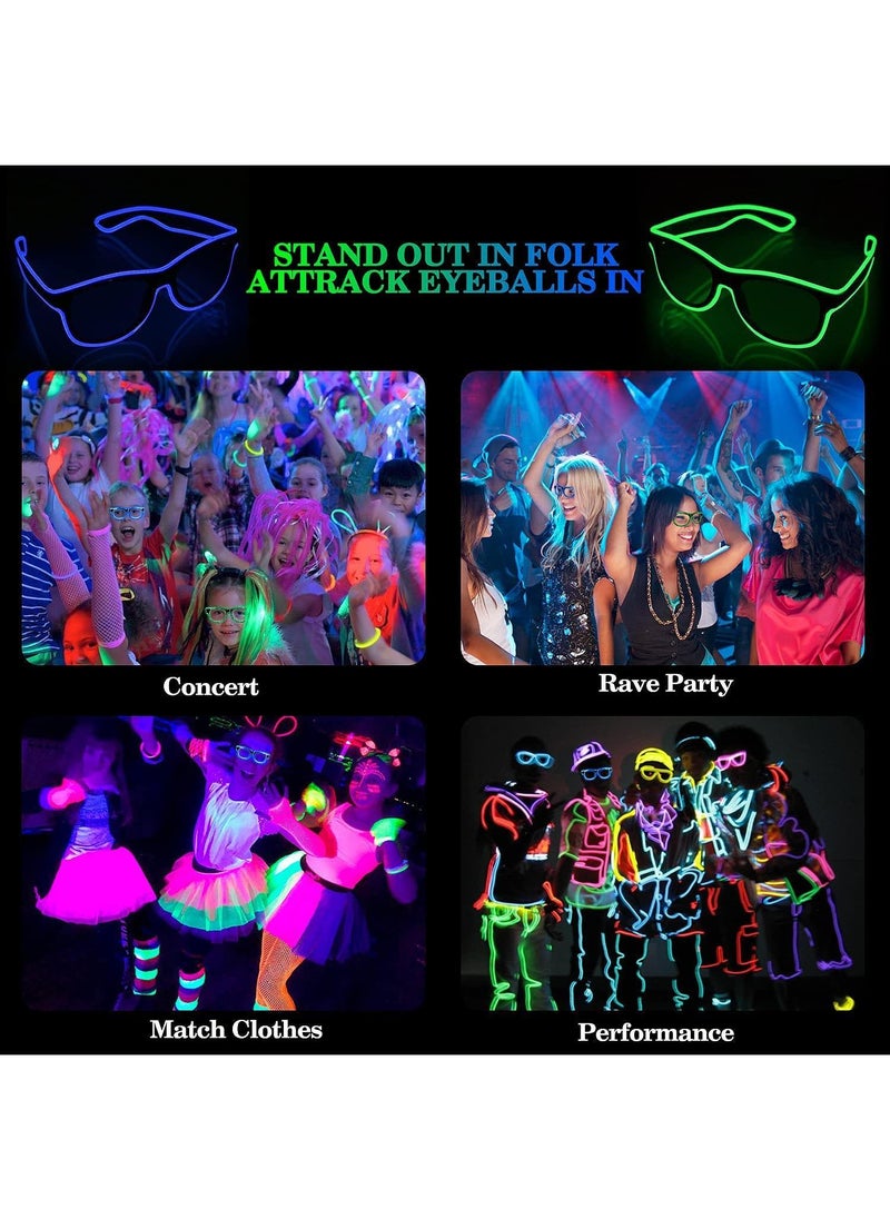 Sweet seven Light up EL Wire Neon Rave Glasses  1Pcs LED Visor Glasses Luminous Glasses for Rave Parties Halloween and EDM Festivals 3 Modes Glow in the Dark Flashingfor Kids and Adults(Green)  - Image 2