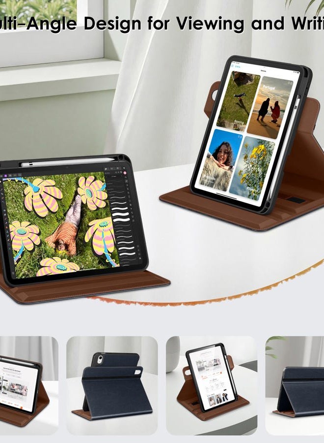 DTTO for iPad A16 Case, iPad 11th / 10th Generation Case (2025/2022), 360 Degree Rotating Premium Leather Folio Stand Cover with Pencil Holder, New Blue - Image 2