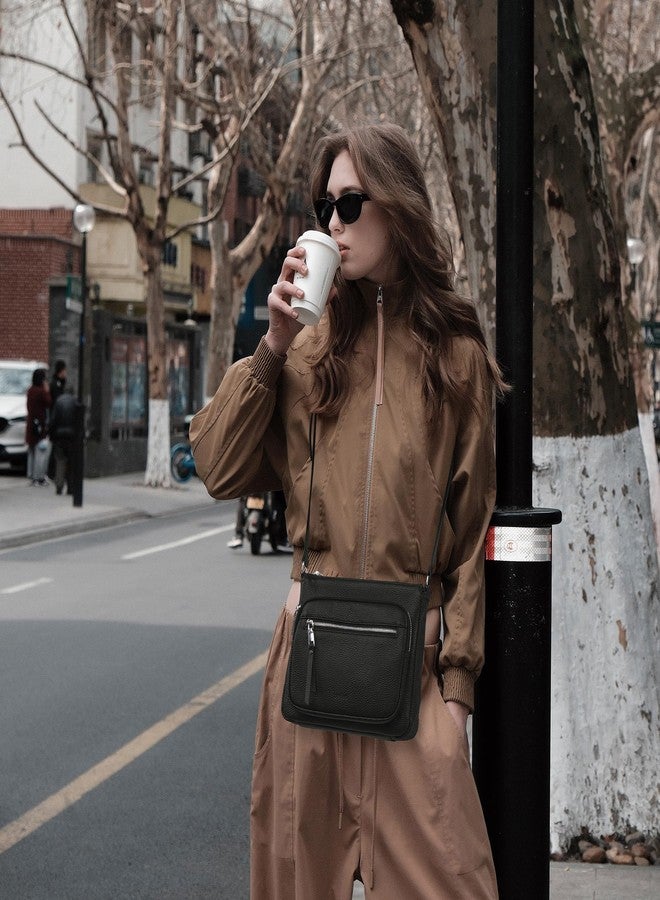 befen حقائب كروس بودي جلدية أصلية للنساء، حقيبة جلدية سوداء مع محفظة مدمجة، حقيبة كتف نسائية مع حماية من RFID وأكياس بسحاب متعددة - Image 3