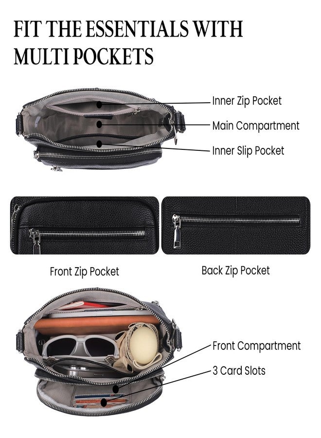 befen حقائب كروس بودي جلدية أصلية للنساء، حقيبة جلدية سوداء مع محفظة مدمجة، حقيبة كتف نسائية مع حماية من RFID وأكياس بسحاب متعددة - Image 4