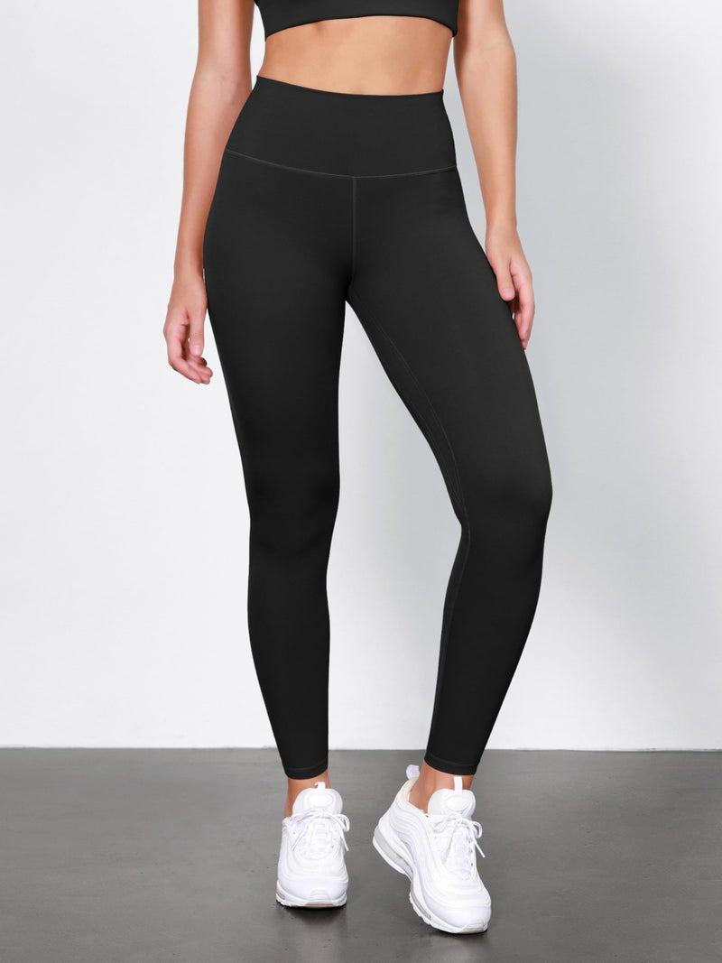 ODODOS Tummy Control Full Length Compression Leggings with Inner Pocket for Women, 28" High Waist Workout Running Yoga Pants, Black, Large - Image 2