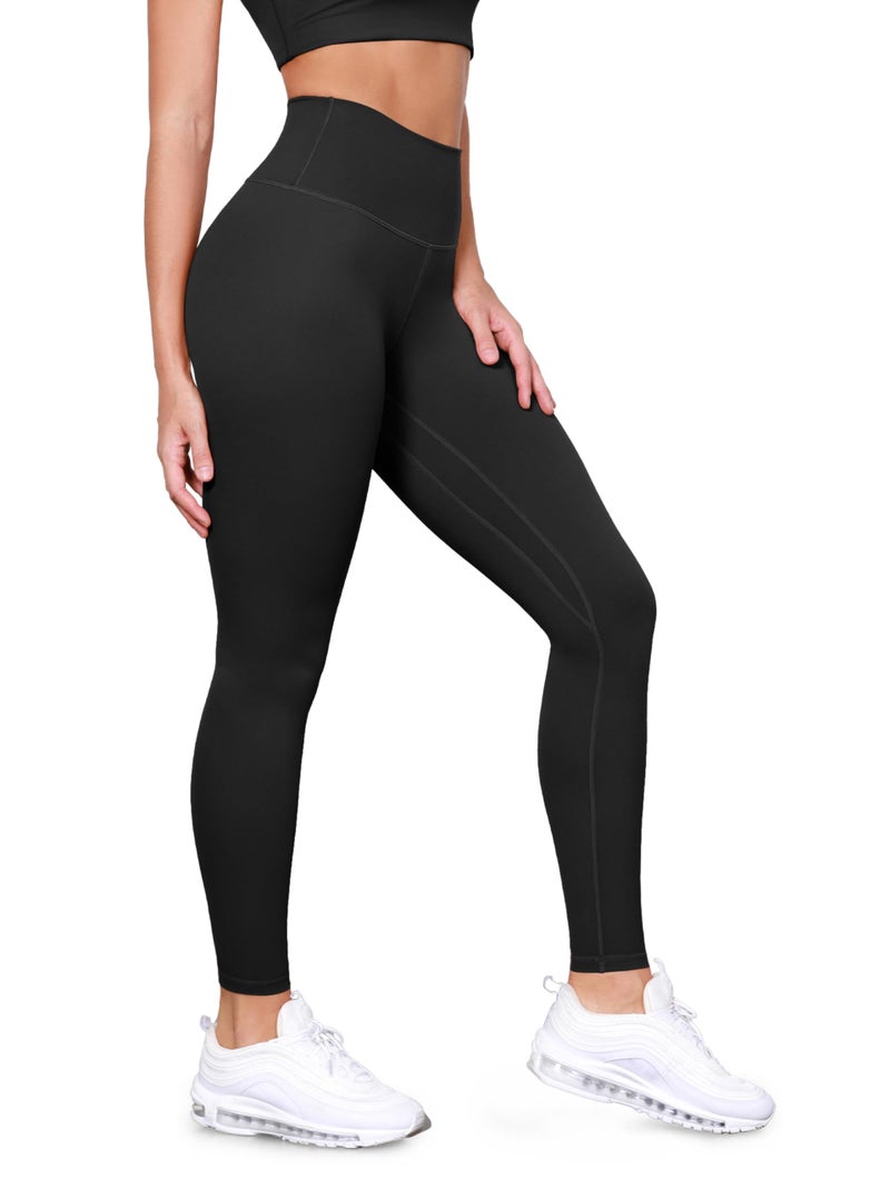 ODODOS Tummy Control Full Length Compression Leggings with Inner Pocket for Women, 28" High Waist Workout Running Yoga Pants, Black, Large - Image 1