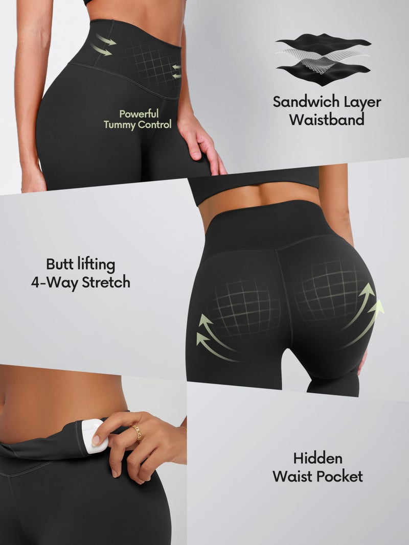 ODODOS Tummy Control Full Length Compression Leggings with Inner Pocket for Women, 28" High Waist Workout Running Yoga Pants, Black, Large - Image 5